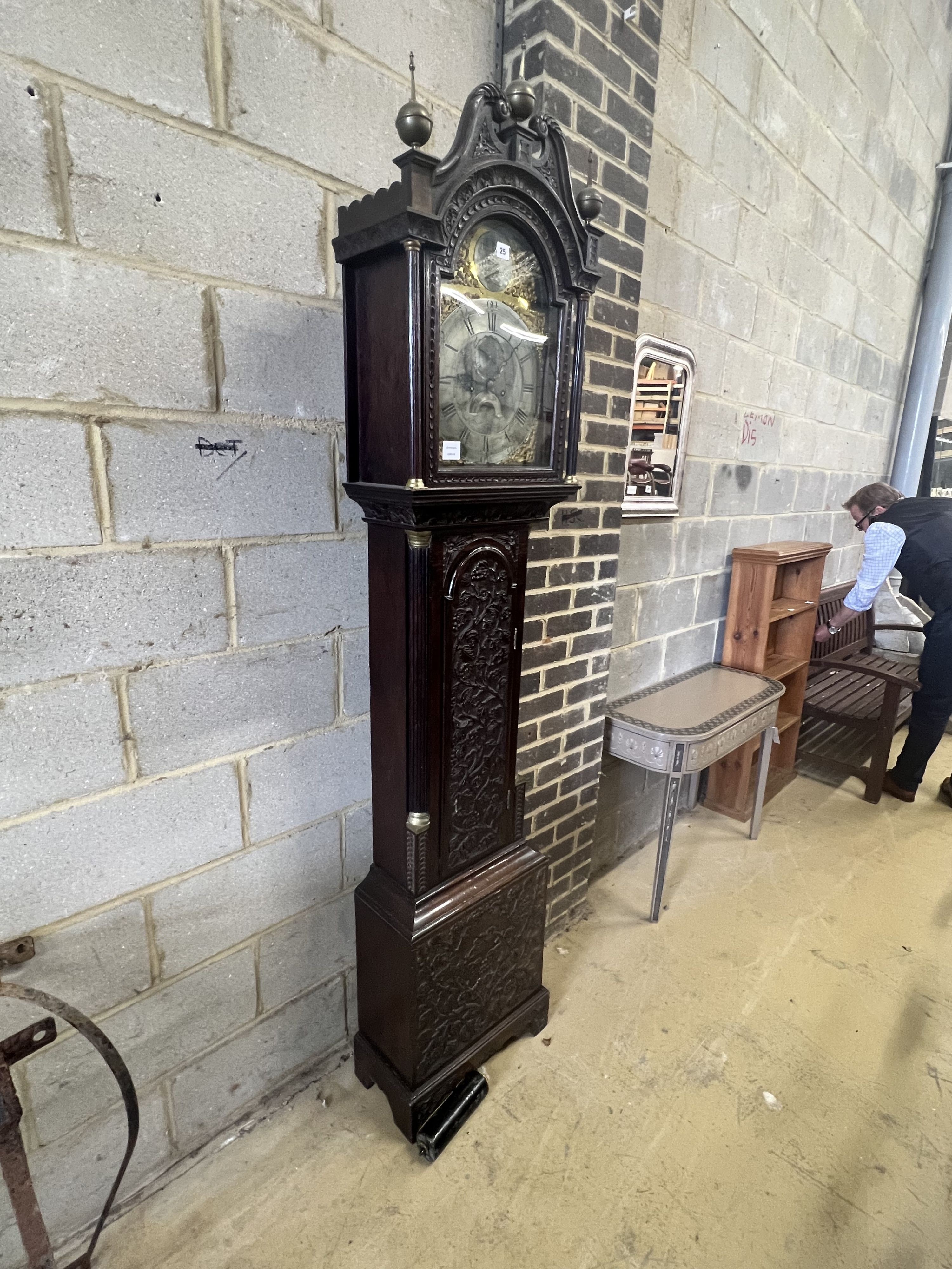 Barrett of Stowmarket. A George III carved oak eight day longcase clock, height 220cm